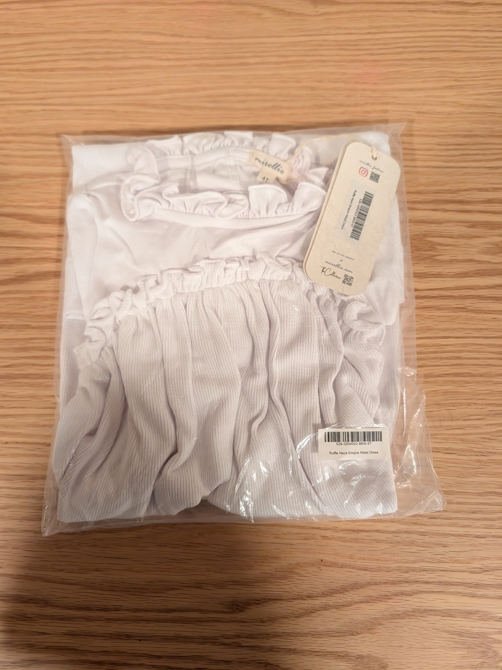 Mirellie White Girls Ruffle Neck Empire Waist Dress With Button Back